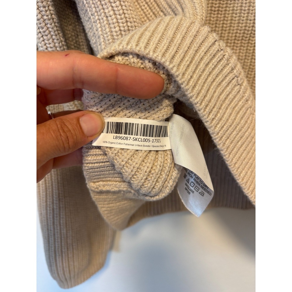 NWT Quince 100% Organic Cotton Fisherman V-Neck Sweater Speckled Beige Size M - Picture 7 of 8